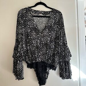 Free People Black & White Flower Bodysuit